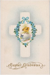 The symbolism on this ‘Easter Gladness’ card clearly depicts rebirth and renewal. It was published by Stetcher Lithographic Co. of Rochester, N.Y., and is marked ‘Made in USA’ and ‘Series 24 D.’ Karen Knapstein image, courtesy of Antique Trader